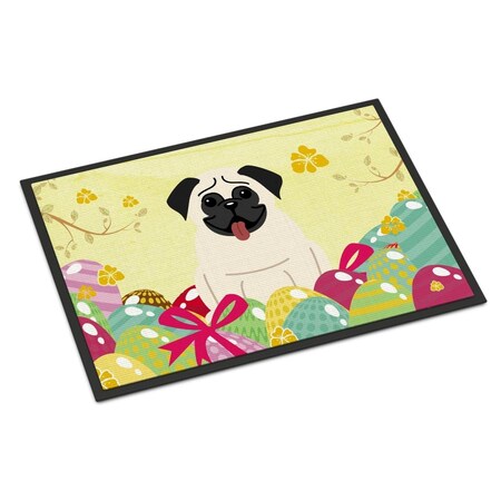 Carolines Treasures 18 x 27 in. Easter Eggs Pug Cream Indoor or Outdoor Mat BB6004MAT